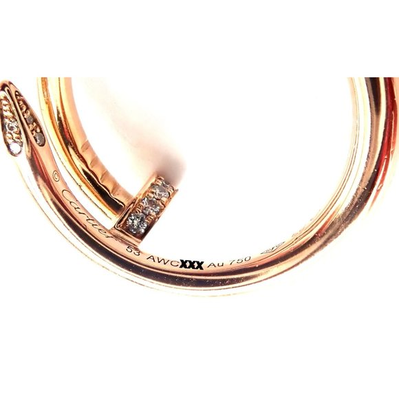 Authentic! Cartier Juste Un Clou 18k Rose Gold Diamond Nail Band Ring Size 53 - Picture 5 of 8